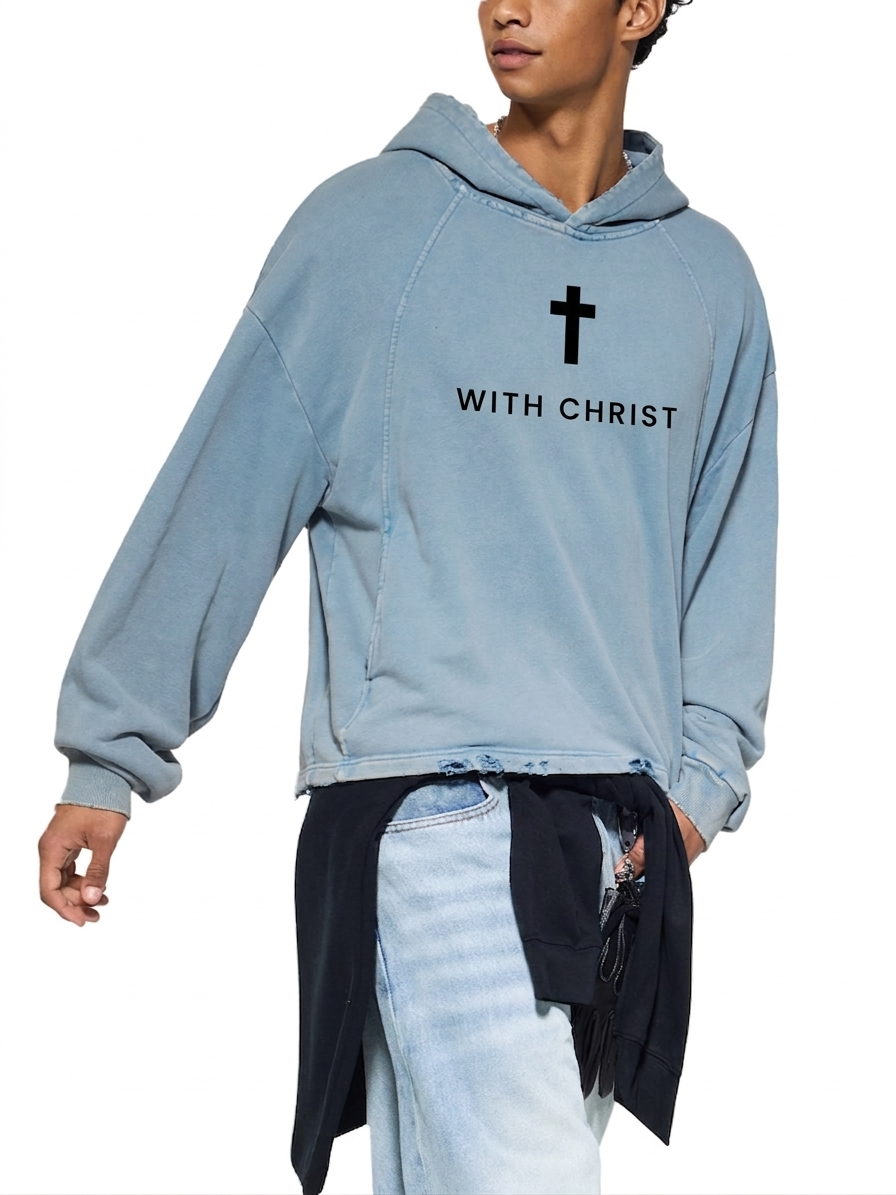 Vintage Washed Frayed-Hem Hoodie