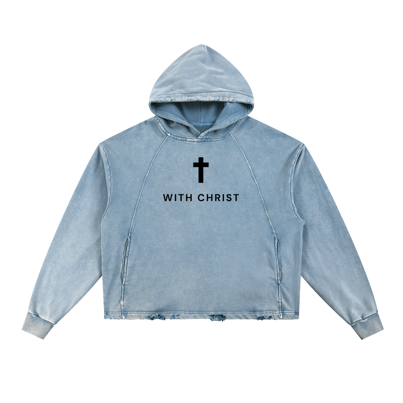 Vintage Washed Frayed-Hem Hoodie